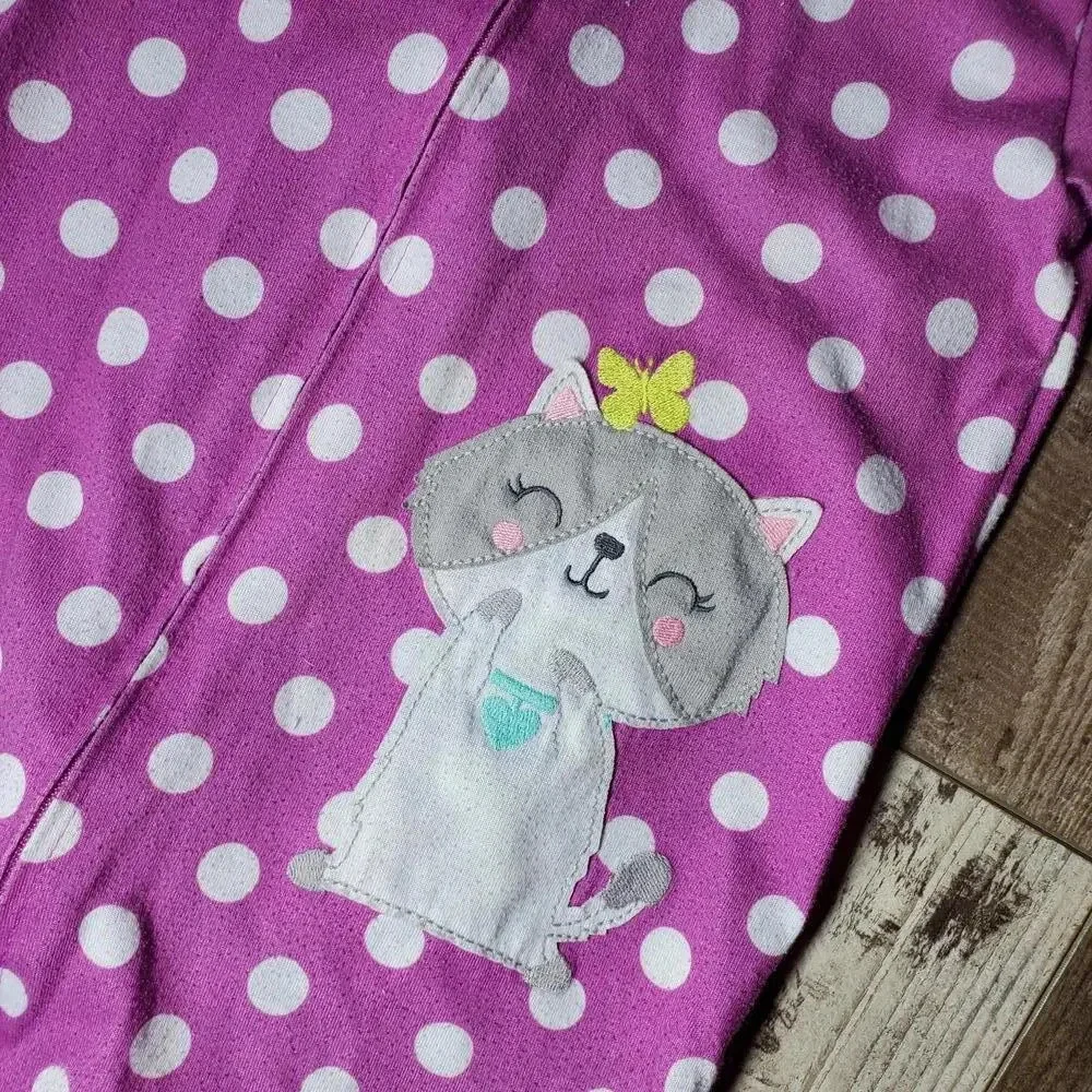 Carter's Toddler Girl Size 2T Purple Polka Dot Cat Footed Fleece Pajamas PJs EUC